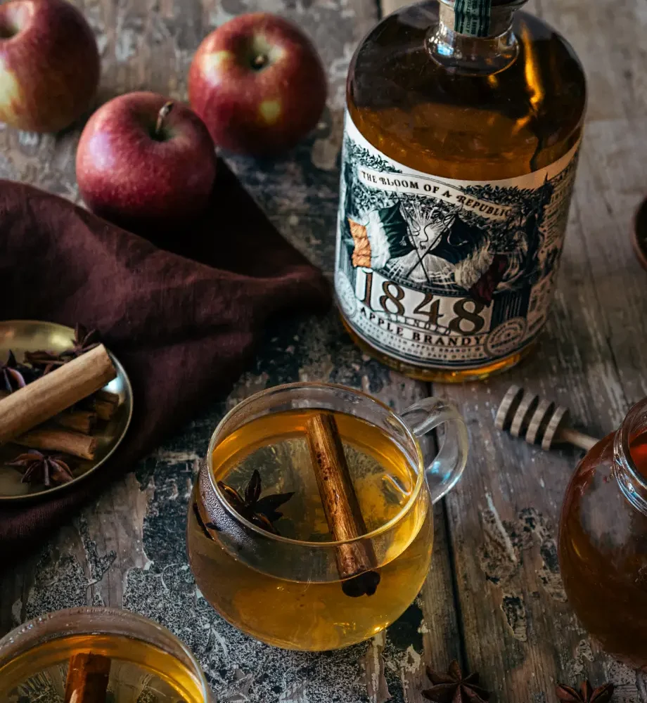 1848 apple brandy bottle with fruitand spicies